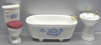 Dollhouse Miniature 3Pc Blue Floral Bath Set